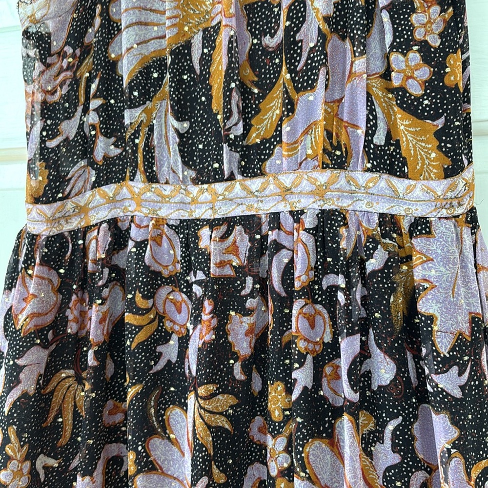 Ulla Johnson RARE Celestia‎ Ruffled Printed Midi Dress Midnight Size 0 Metallic - Picture 14 of 17